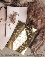 HOCHZEITS EINLADUNGEN Plexiglas Acrylspiegel Luxus Spiegel Gold Hochzeitseinladungen, Elegante Blush Pink Hochzeitseinladungen, Glamour Acryl Hochzeitseinladungen, Klare Plexi Hochzeitseinladung Suite18