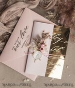 HOCHZEITS EINLADUNGEN Plexiglas Acrylspiegel Luxus Spiegel Gold Hochzeitseinladungen, Elegante Blush Pink Hochzeitseinladungen, Glamour Acryl Hochzeitseinladungen, Klare Plexi Hochzeitseinladung Suite18
