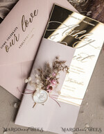 HOCHZEITS EINLADUNGEN Plexiglas Acrylspiegel Luxus Spiegel Gold Hochzeitseinladungen, Elegante Blush Pink Hochzeitseinladungen, Glamour Acryl Hochzeitseinladungen, Klare Plexi Hochzeitseinladung Suite18