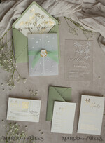 HOCHZEITS EINLADUNGEN Plexiglas Acrylspiegel Salbeigrüne gefrorene transparente Baby-Atmungs-Hochzeitskarten, elegante Garten-Gypsophila-Hochzeitskarten, grüne Acryl-Hochzeitseinladungen, klare Plexi-Hochzeitseinladungssuite15