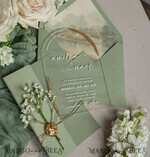 HOCHZEITS EINLADUNGEN Plexiglas Acrylspiegel Sage Green Klare Gewölbte Hochzeitseinladungen, Elegante Gartenhochzeit Karten, Grünpflanzen Acryl transparente Hochzeitseinladungen, Bogen Plexi Hochzeitseinladung Suite22