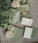 HOCHZEITS EINLADUNGEN Plexiglas Acrylspiegel Sage Green Klare Gewölbte Hochzeitseinladungen, Elegante Gartenhochzeit Karten, Grünpflanzen Acryl transparente Hochzeitseinladungen, Bogen Plexi Hochzeitseinladung Suite22