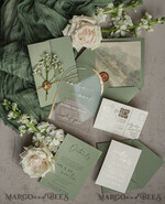 HOCHZEITS EINLADUNGEN Plexiglas Acrylspiegel Sage Green Klare Gewölbte Hochzeitseinladungen, Elegante Gartenhochzeit Karten, Grünpflanzen Acryl transparente Hochzeitseinladungen, Bogen Plexi Hochzeitseinladung Suite22