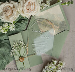 HOCHZEITS EINLADUNGEN Plexiglas Acrylspiegel Sage Green Klare Gewölbte Hochzeitseinladungen, Elegante Gartenhochzeit Karten, Grünpflanzen Acryl transparente Hochzeitseinladungen, Bogen Plexi Hochzeitseinladung Suite22