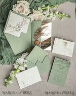 WEDDING INVITATIONS plexi acrylic mirror Sage Green Mirror gold Wedding Invitations, Elegant Garden Wedding Cards, Greenery Acrylic  Wedding Invites, Mirror Gold Plexi Wedding Invitation Suite28