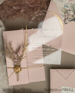HOCHZEITS EINLADUNGEN Plexiglas Acrylspiegel Blush Pink Klare Bogen Hochzeitskarten, Elegante Gartenhochzeitseinladungen, Nude Acryl transparente Hochzeitseinladungen, Bogen Plexi Hochzeitseinladung Set32