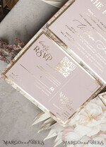 HOCHZEITS EINLADUNGEN 3-fach gefaltete Hochzeitseinladungen 3-fach Luxus Blush Pink Spiegel Gold Hochzeitseinladungen, elegante Nude Hochzeitseinladungen, Glamour Acryl Monogramm Hochzeitseinladungen, Spiegel Plexi Hochzeitseinladungsset32