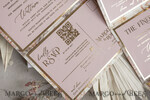 HOCHZEITS EINLADUNGEN 3-fach gefaltete Hochzeitseinladungen 3-fach Luxus Blush Pink Spiegel Gold Hochzeitseinladungen, elegante Nude Hochzeitseinladungen, Glamour Acryl Monogramm Hochzeitseinladungen, Spiegel Plexi Hochzeitseinladungsset32
