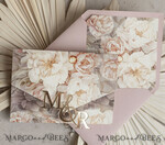 HOCHZEITS EINLADUNGEN 3-fach gefaltete Hochzeitseinladungen 3-fach Luxus Blush Pink Spiegel Gold Hochzeitseinladungen, elegante Nude Hochzeitseinladungen, Glamour Acryl Monogramm Hochzeitseinladungen, Spiegel Plexi Hochzeitseinladungsset32