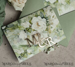 WEDDING INVITATIONS 3 fold wedding invitations  3 fold Luxury sage green Mirror gold Wedding Invitations, Elegant garden Wedding Cards, Glamour Acrylic Monogram Wedding Invites, Mirror Plexi floral Wedding Invitation Suite20