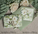 WEDDING INVITATIONS 3 fold wedding invitations  3 fold Luxury sage green Mirror gold Wedding Invitations, Elegant garden Wedding Cards, Glamour Acrylic Monogram Wedding Invites, Mirror Plexi floral Wedding Invitation Suite20