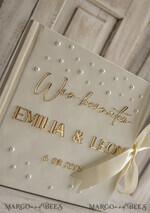 HOCHZEITS-GÄSTEBÜCHER Hochzeitsgästebuch Hochzeitsfoto-Gästebuch Perlen Gold Acryl Hochzeitsgästebuch Personalisiertes Schilderset Samt Ecru Sofort-Fotobuch Boho Elegant Instax Hochzeitsfoto-Gästebuch11