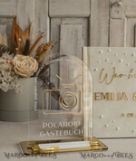 HOCHZEITS-GÄSTEBÜCHER Hochzeitsgästebuch Hochzeitsfoto-Gästebuch Perlen Gold Acryl Hochzeitsgästebuch Personalisiertes Schilderset Samt Ecru Sofort-Fotobuch Boho Elegant Instax Hochzeitsfoto-Gästebuch11