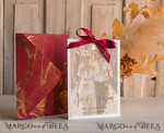 SAVE THE DATES photo vellum plexi  Maroon Gold Marble Save the Date Cards with Photo, Burgundy Vellum Save Our Dates with Photo Gold Foil Calendar Cards 15