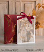 SAVE THE DATES photo vellum plexi  Maroon Gold Marble Save the Date Cards with Photo, Burgundy Vellum Save Our Dates with Photo Gold Foil Calendar Cards 15