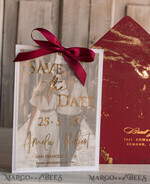 SAVE THE DATES photo vellum plexi  Maroon Gold Marble Save the Date Cards with Photo, Burgundy Vellum Save Our Dates with Photo Gold Foil Calendar Cards 15