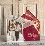 SAVE THE DATES photo vellum plexi  Maroon Gold Marble Save the Date Cards with Photo, Burgundy Vellum Save Our Dates with Photo Gold Foil Calendar Cards 15