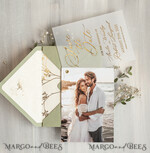 SAVE THE DATES photo vellum plexi  sage green Gold Baby Breath Save the Date Cards with Photo, Vellum Save Our Dates with Photo Gold Foil Calendar Cards 16