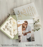 SAVE THE DATES photo vellum plexi  sage green Gold Baby Breath Save the Date Cards with Photo, Vellum Save Our Dates with Photo Gold Foil Calendar Cards 16