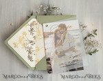 SAVE THE DATES photo vellum plexi  sage green Gold Baby Breath Save the Date Cards with Photo, Vellum Save Our Dates with Photo Gold Foil Calendar Cards 16