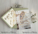 SAVE THE DATES photo vellum plexi  sage green Gold Baby Breath Save the Date Cards with Photo, Vellum Save Our Dates with Photo Gold Foil Calendar Cards 16