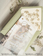 SAVE THE DATES photo vellum plexi  sage green Gold Baby Breath Save the Date Cards with Photo, Vellum Save Our Dates with Photo Gold Foil Calendar Cards 16