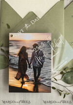 SAVE THE DATES photo vellum plexi  Sage green Velvet Save the Date Cards with Photo, Greenery Plexi Clear Save Our Dates with Photo 7