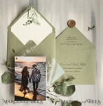 SAVE THE DATES photo vellum plexi  Sage green Velvet Save the Date Cards with Photo, Greenery Plexi Clear Save Our Dates with Photo 7
