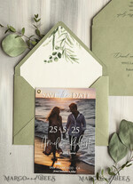 SAVE THE DATES photo vellum plexi  Sage green Velvet Save the Date Cards with Photo, Greenery Plexi Clear Save Our Dates with Photo 7