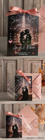 SAVE THE DATES photo vellum plexi  Callendar Clear Blush Pink Marble Gold Save the Date Cards with Photo, Plexi Clear Save Our Dates with Photo 12