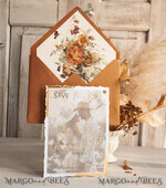 SAVE THE DATES photo vellum plexi   Terracotta Save the Date Cards with Photo, Burnt Orange Vellum Golden Save Our Dates with Photo 14