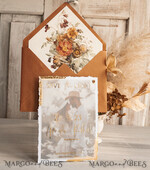 SAVE THE DATES photo vellum plexi   Terracotta Save the Date Cards with Photo, Burnt Orange Vellum Golden Save Our Dates with Photo 14