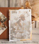 SAVE THE DATES photo vellum plexi   Terracotta Save the Date Cards with Photo, Burnt Orange Vellum Golden Save Our Dates with Photo 14