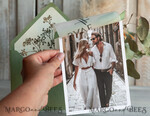 SAVE THE DATES photo vellum plexi  Sage green  Save the Date Cards with Photo, Baby breath lowers Save Our Dates with Photo Gold Foil Calendar Cards 10