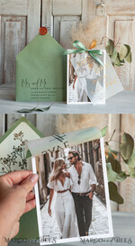 SAVE THE DATES photo vellum plexi  Sage green  Save the Date Cards with Photo, Baby breath lowers Save Our Dates with Photo Gold Foil Calendar Cards 10