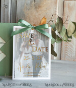 SAVE THE DATES photo vellum plexi  Sage green  Save the Date Cards with Photo, Baby breath lowers Save Our Dates with Photo Gold Foil Calendar Cards 10