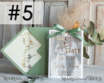 SAVE THE DATES photo vellum plexi  Sage green  Save the Date Cards with Photo, Baby breath lowers Save Our Dates with Photo Gold Foil Calendar Cards 10