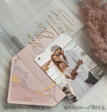 SAVE THE DATES photo vellum plexi  Pink Gold Marble Save the Date Cards with Photo, Vellum Save Our Dates with Photo Gold Foil Calendar Cards 17
