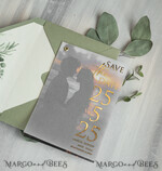 SAVE THE DATES photo vellum plexi  sage green Gold eucalyptus Save the Date Cards with Photo, Vellum Save Our Dates with Photo Gold Foil Calendar Cards 9