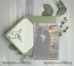 SAVE THE DATES photo vellum plexi  sage green Gold eucalyptus Save the Date Cards with Photo, Vellum Save Our Dates with Photo Gold Foil Calendar Cards 9