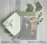 SAVE THE DATES photo vellum plexi  sage green Gold eucalyptus Save the Date Cards with Photo, Vellum Save Our Dates with Photo Gold Foil Calendar Cards 9