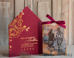 SAVE THE DATES photo vellum plexi  Maroon Burgundy Callendar Clear Gold Save the Date Cards with Photo, Plexi Save Our Dates with Photo 16