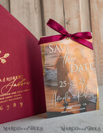 SAVE THE DATES photo vellum plexi  Maroon Burgundy Callendar Clear Gold Save the Date Cards with Photo, Plexi Save Our Dates with Photo 16