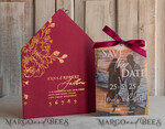 SAVE THE DATES photo vellum plexi  Maroon Burgundy Callendar Clear Gold Save the Date Cards with Photo, Plexi Save Our Dates with Photo 16