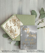 SAVE THE DATES photo vellum plexi  sage green Gold Peonies Save the Date Cards with Photo, Vellum Save Our Dates with Photo Gold Foil Calendar Cards 7