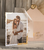SAVE THE DATES photo vellum plexi  Blush Pink and Gold Deckled Edges Save the Date Cards with Photo, Boho Vellum Golden Save Our Dates with Photo 10