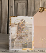 SAVE THE DATES photo vellum plexi  Blush Pink and Gold Deckled Edges Save the Date Cards with Photo, Boho Vellum Golden Save Our Dates with Photo 10