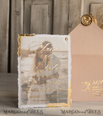 SAVE THE DATES photo vellum plexi  Blush Pink and Gold Deckled Edges Save the Date Cards with Photo, Boho Vellum Golden Save Our Dates with Photo 10