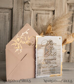 SAVE THE DATES photo vellum plexi  Blush Pink and Gold Deckled Edges Save the Date Cards with Photo, Boho Vellum Golden Save Our Dates with Photo 10