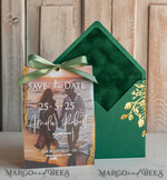 SAVE THE DATES photo vellum plexi  Emerald green Velvet Clear Gold Save the Date Cards with Photo, Plexi Save Our Dates with Photo 13